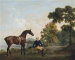 James Hamilton with His Bay Hunter Mowbray. Resting on a Wooded Path by a Lake