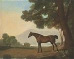 Lord Clermont's Bay Racehorse Johnny. in a Wooded Landscape. with a Lake and Hills Beyond