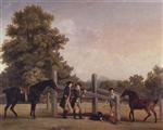 The Third Duke of Portand and his Brother. Lord Edward Bentinck. with Two Horses at a Leaping Bar