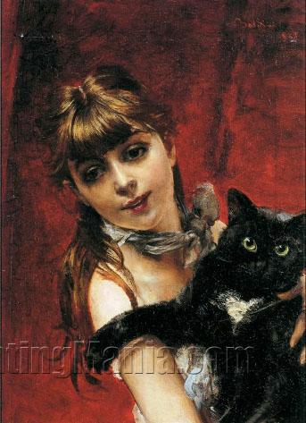 Girl with Black Cat