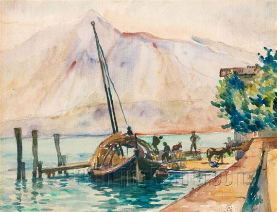 Figures at Landing Stage with Boat (Ticino)