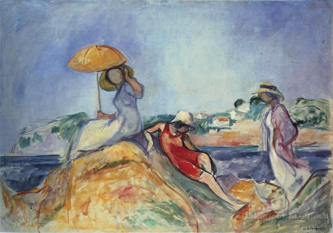Three women by the sea