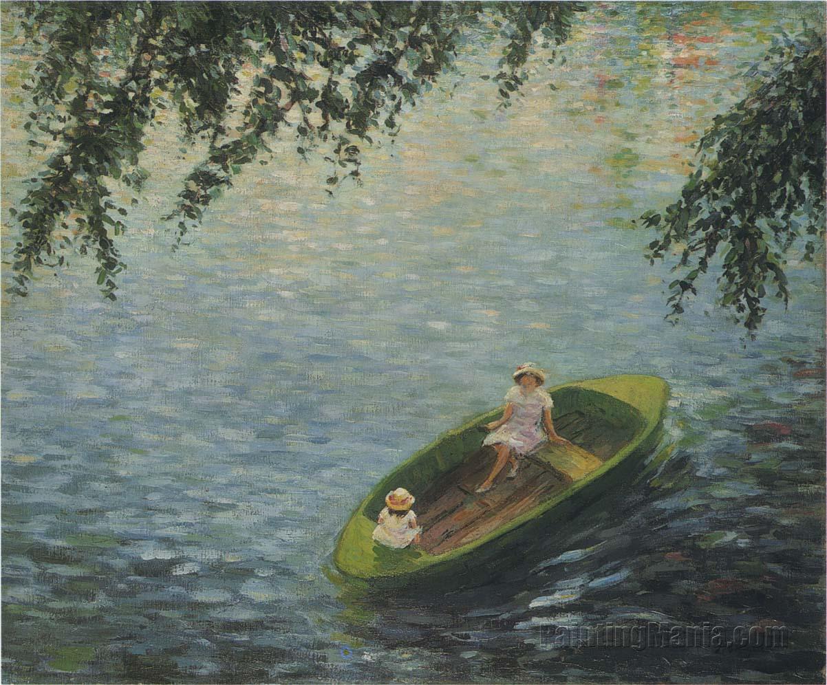 Young girls in a boat on the Marne