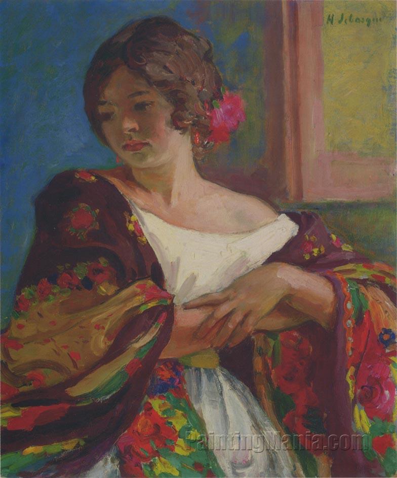 Young woman in a shawl