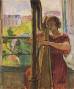 A girl playing a harp
