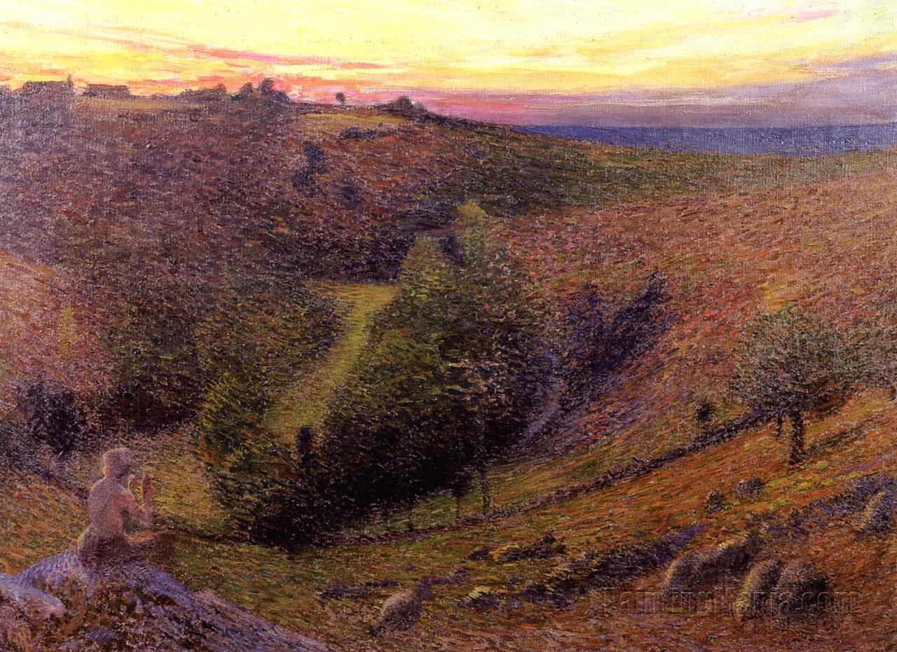Shepherd Playing His Pipe at Sunset