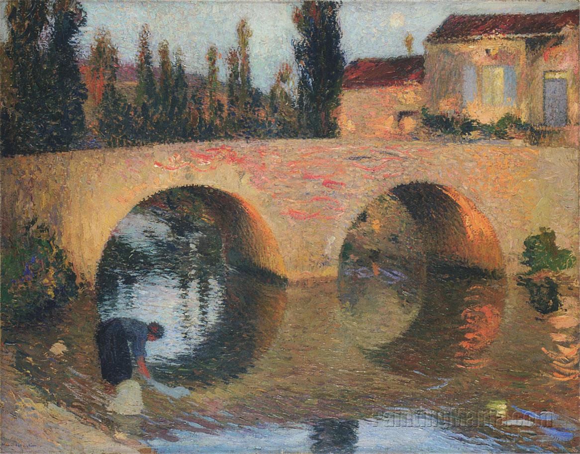 Woman Washing Clothes in River