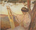 Lady with Lyre by Pine Trees