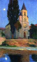 Lever de Lune derriere l'Eglise de la Bastide-du-Vert