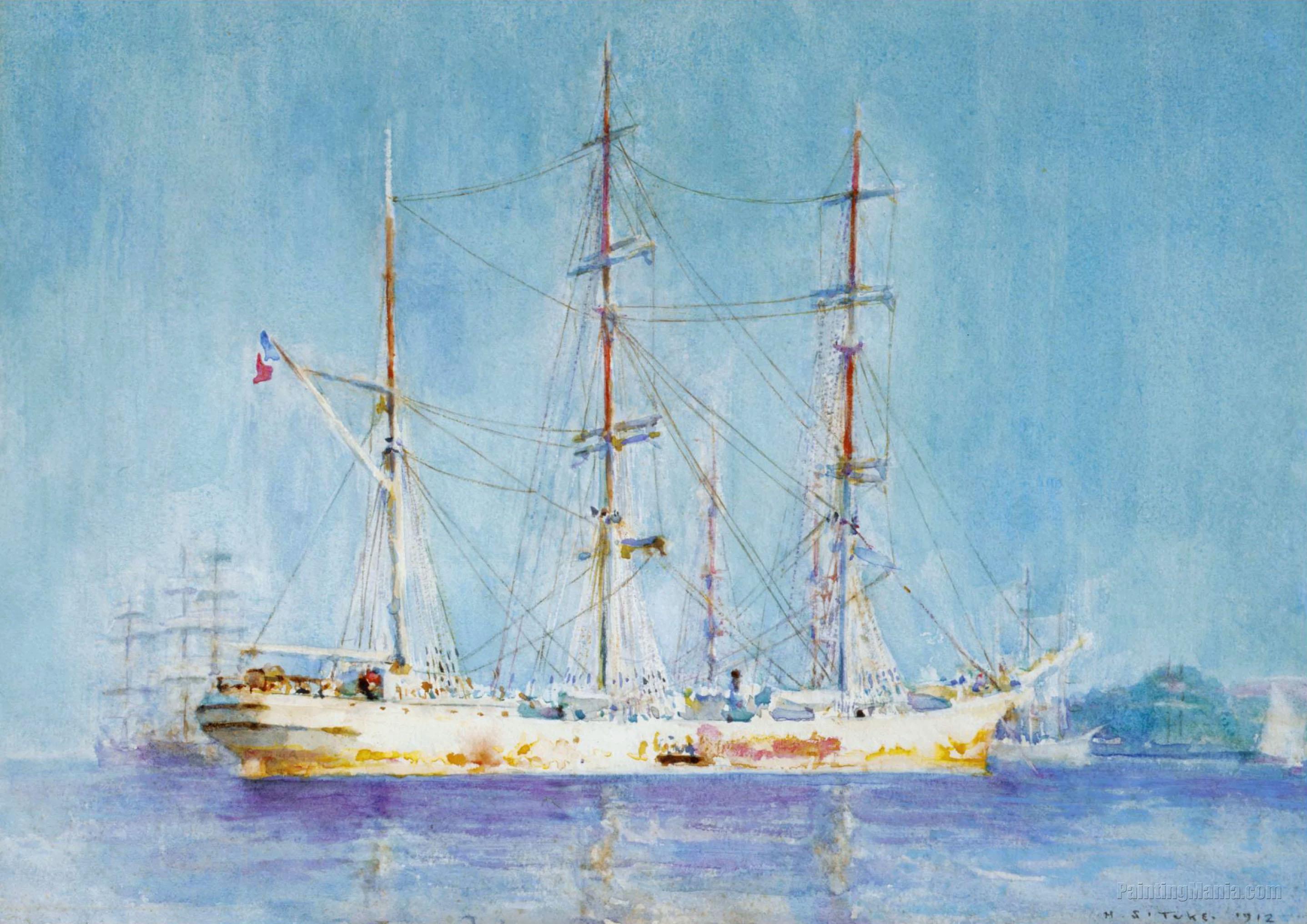 A French Square-rigged Ship at Anchor