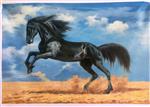 Galloping Black Horse on the Plains