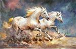 Two Galloping White Horses on the Plains
