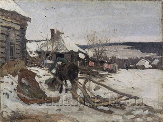 Horse-Drawn Sled in the Winter