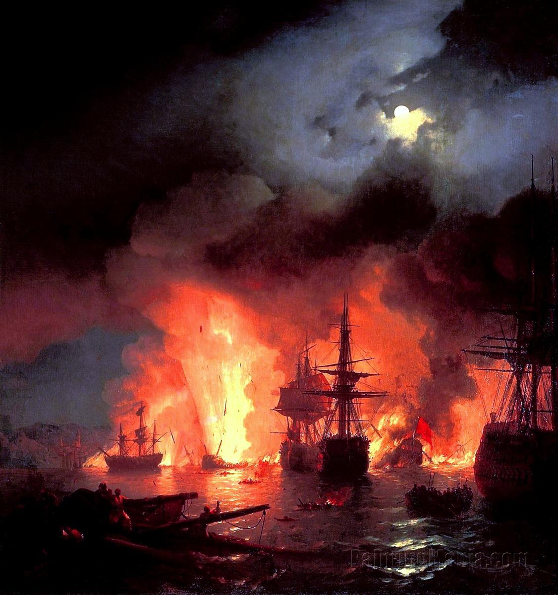 Battle of Cesme at Night