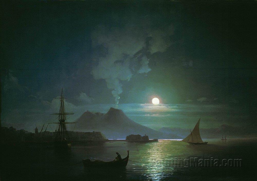 The Bay of Naples at Moonlit Night. Vesuvius 1870