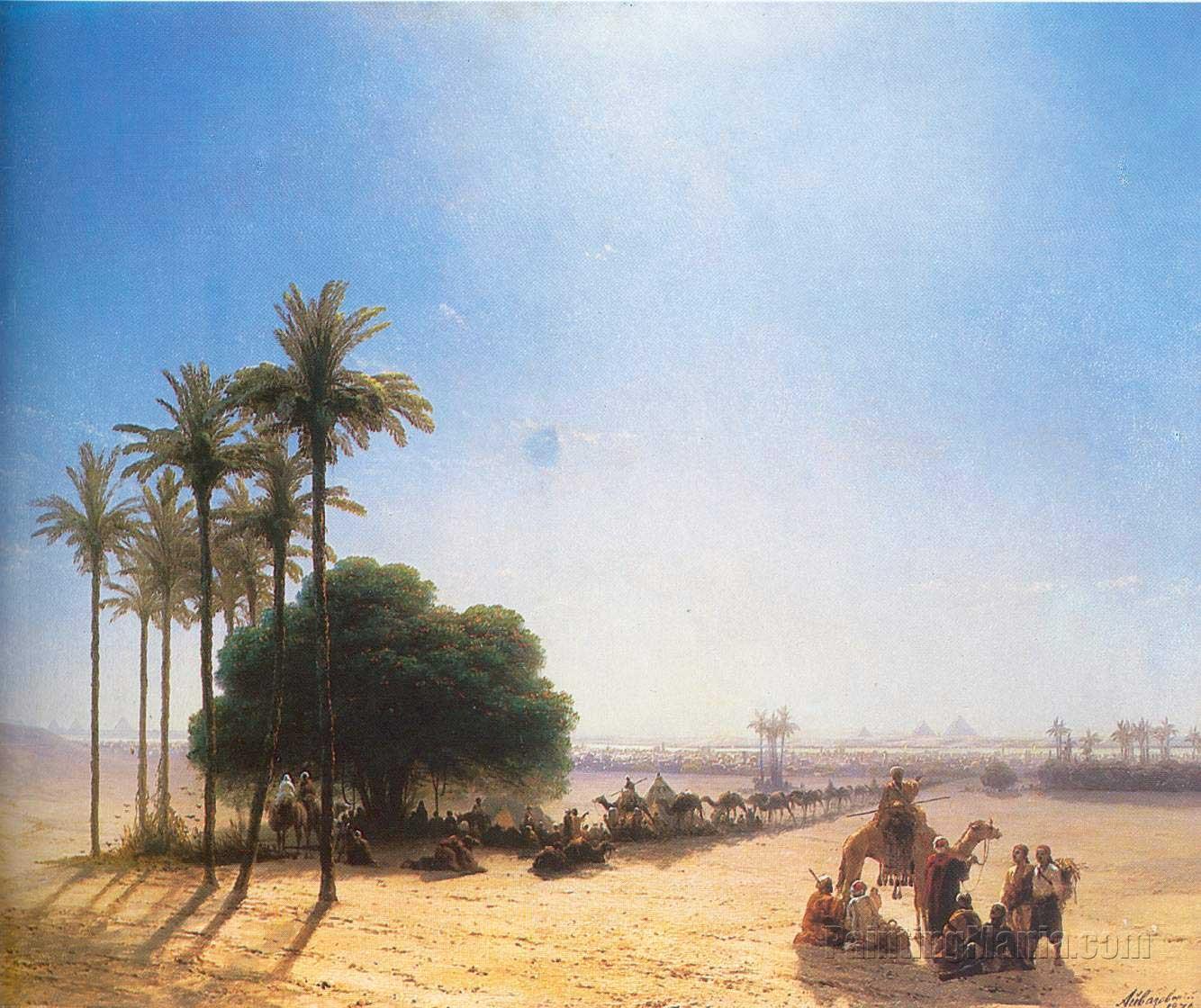 Caravan in the Oasis. Egypt