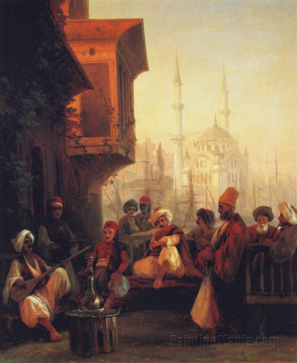 Coffee house by the Ortakoy Mosque in Constantinople