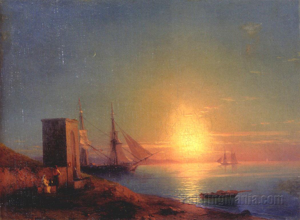 Figures in a Coastal Landscape at Sunset
