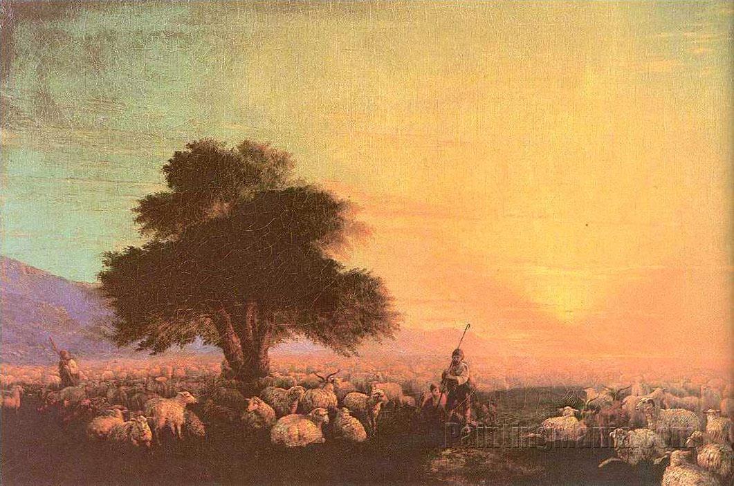Flock of Sheep with Herdsmen Unset