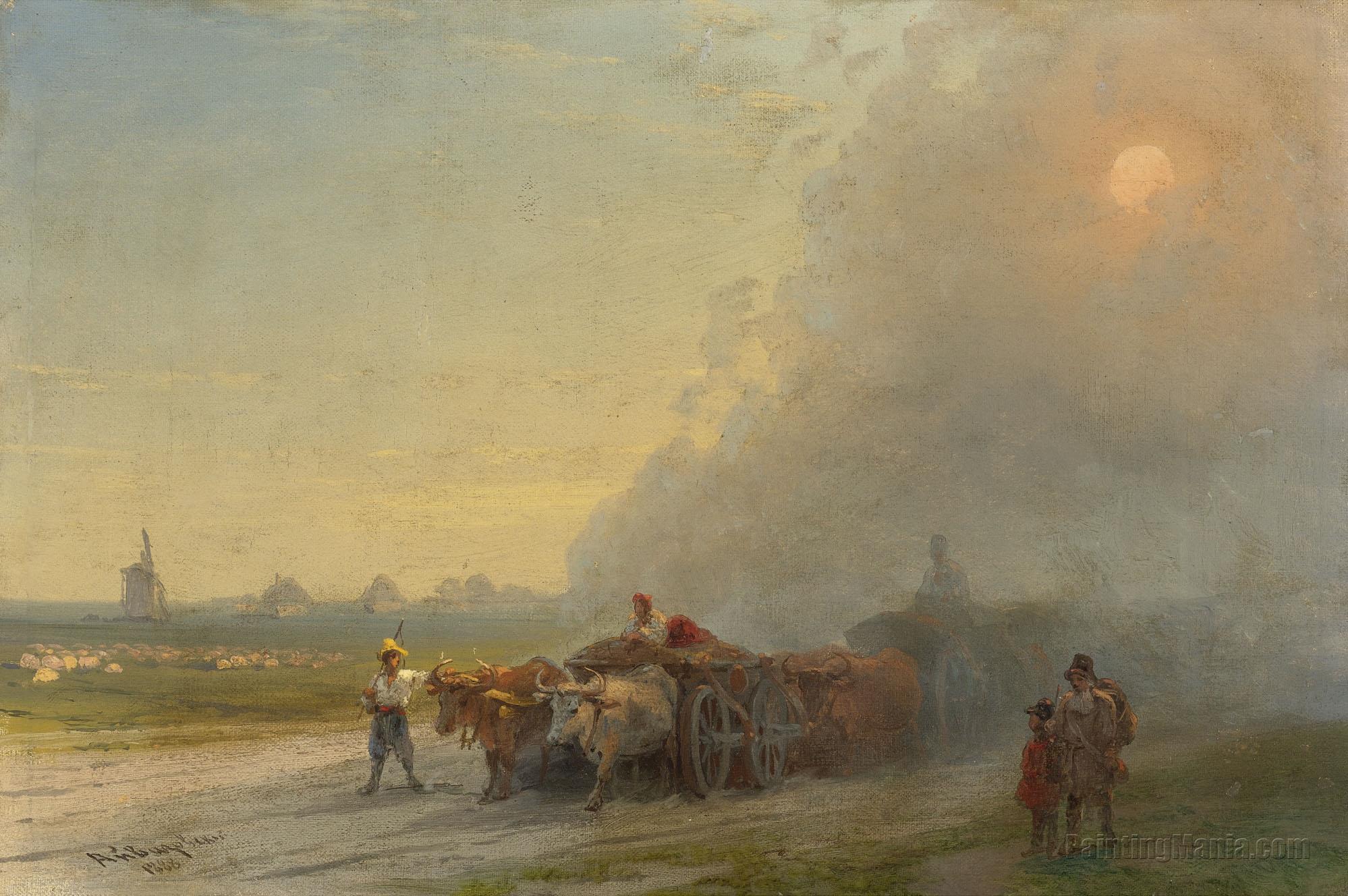 Ox Carts in the Ukrainian Steppe