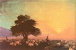 Flock of Sheep with Herdsmen Unset