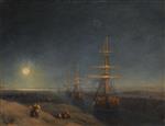 Ships Passing Through a Canal in Moonlight