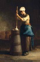 Young Woman Churning Butter
