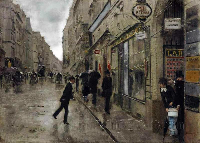 Rue de Richelieu sous la pluie