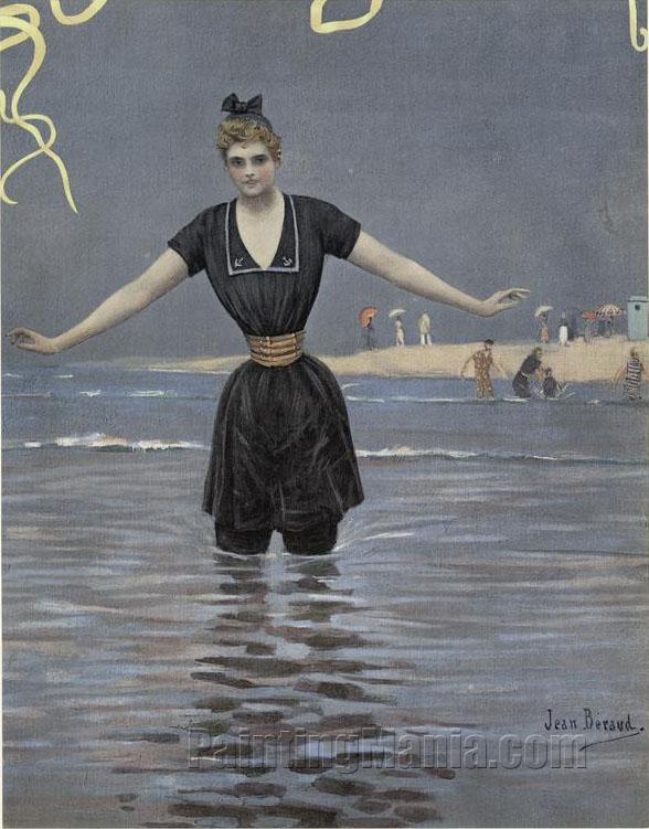 Woman in Bathing Suit at the Beach