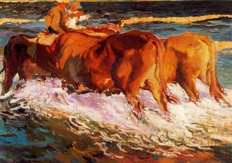 Oxen in the sea, study for "Sun of afternoon"