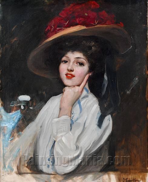 Portrait of a young lady in a hat, believed to be Raquel Meller - "La bella Raquel"