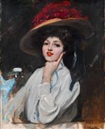 Portrait of a young lady in a hat, believed to be Raquel Meller - 'La bella Raquel'