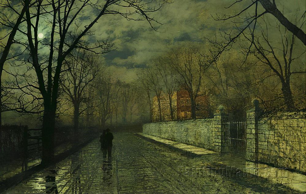 Figures in a Moonlit Lane After Rain