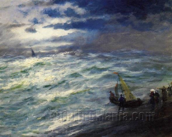 Stormy Sea with Boat on the Shore