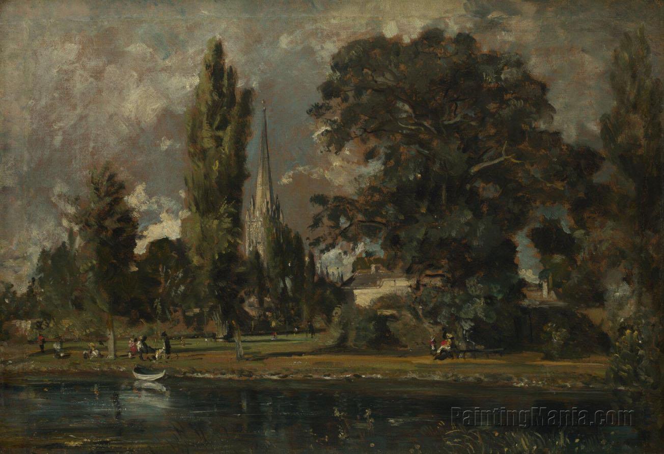 The view of Salisbury Cathedral from the River, with the House of the Archdeacon Fischer