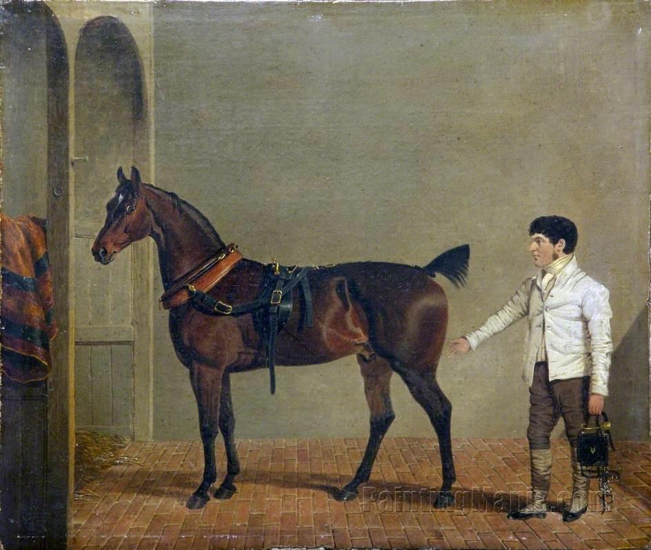 A Carriage Horse and Groom in a Stable
