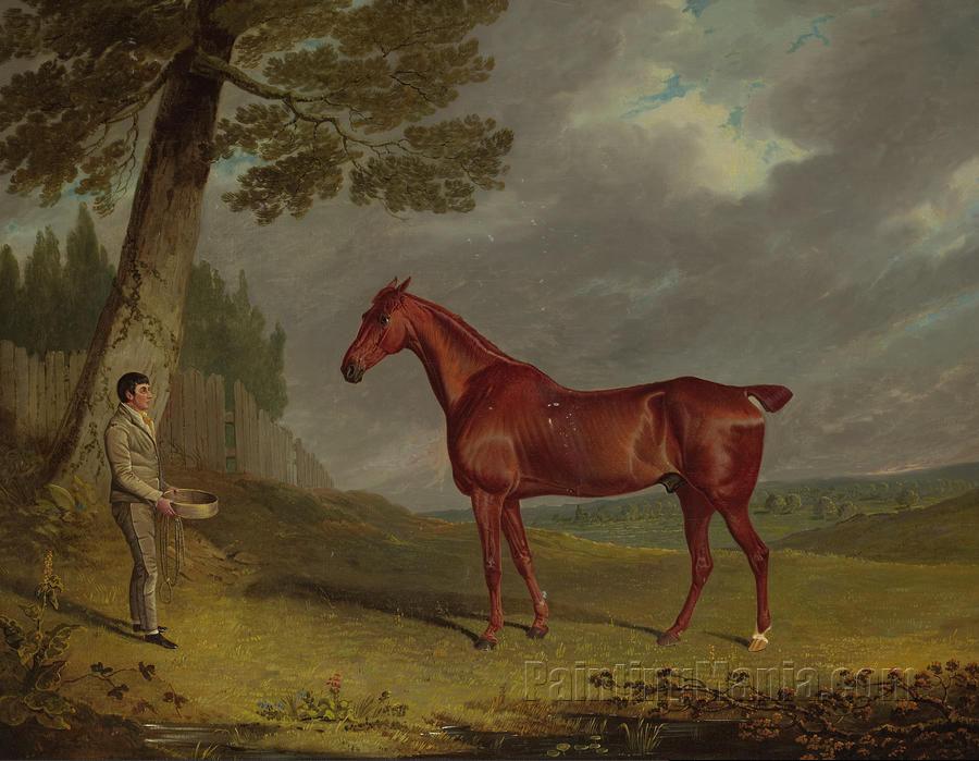A Chesnut Hunter with a Groom in a Landscape