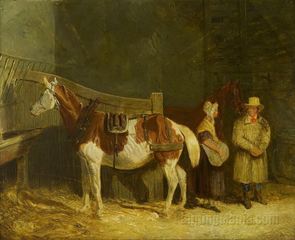 A Plough Horse and Figures in a Stable