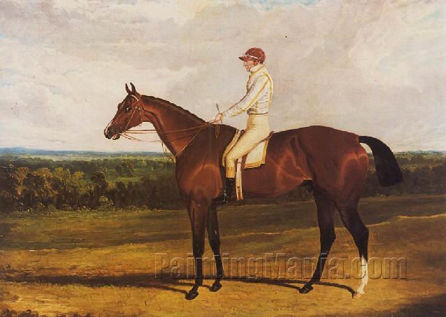 "Spaniel", a bay racehorse with William Wheatley up, in a landscape