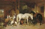 A Barn Interior with Figures and Livestock