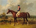 Discount. winner of the Grand National. standing in an extensive summer landscape with a jockey up