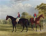 The Earl of Chesterfield's Industry with W Scott up and Caroline Elvina with J Holmes up in a Paddoc