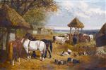 A Farmyard Scene with Horses, Cattle and Pigs