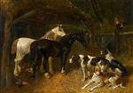 Farmyard Scene with Horses and Dogs