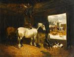 Farmyard Scene with Horses, Goats and Cattle