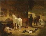 Four Horses in a Barn