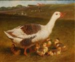 A Goose and Goslings in a Landscape