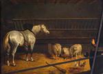 Grey Horse in a Stable