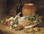 Still Life of Dead Birds, Fruit, Vegetables, a Bottle and a Jar