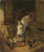 Three Horses at a Barn Door
